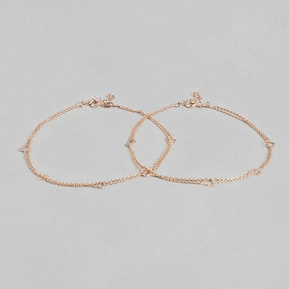 LukGud 925 Sterling Silver Layered Rose Gold Plating Hearts Anklets (Pair) | Gift for Women & Girls