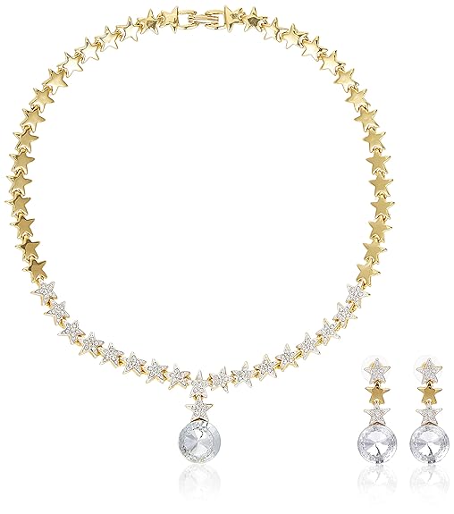 LukGud Gold Plated Austrian Crystals Necklace Set for Women