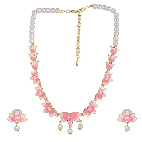 LukGud Designer Ethnic Pearl Necklace Set Versatile Chic for Women & Girls