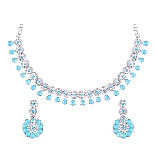 LukGud American Diamond Necklace Jewellery Set with Earrings for Women