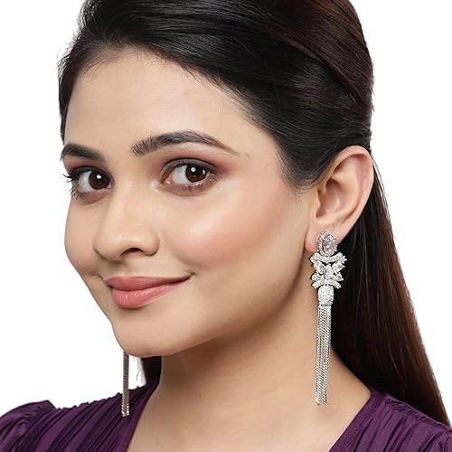 Silver Toned Drop Earrings For Women and Girls