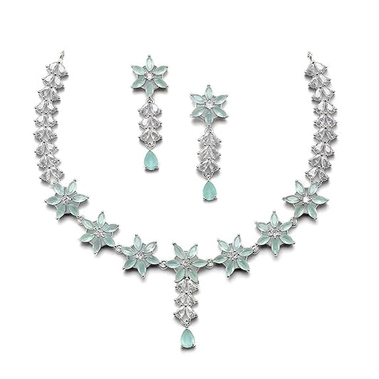 LukGud American Diamond Studded Necklace Earrings Jewellery Set for Girls and Women