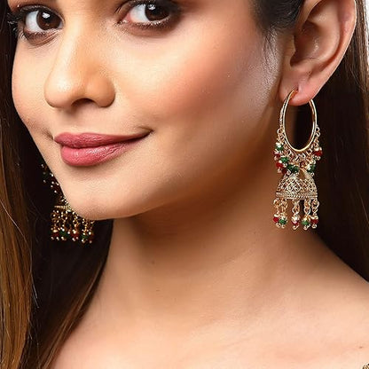 LukGud Gold Plated Copper Black & Gold-Toned Dome Shaped Jhumkas Earrings Jewellery For Wormen and Girls