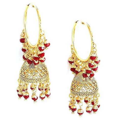 LukGud Gold Plated Copper Black & Gold-Toned Dome Shaped Jhumkas Earrings Jewellery For Wormen and Girls