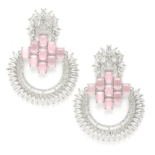 LukGud American Diamond Studded Rhodium-Plated Chandbalis Earrings