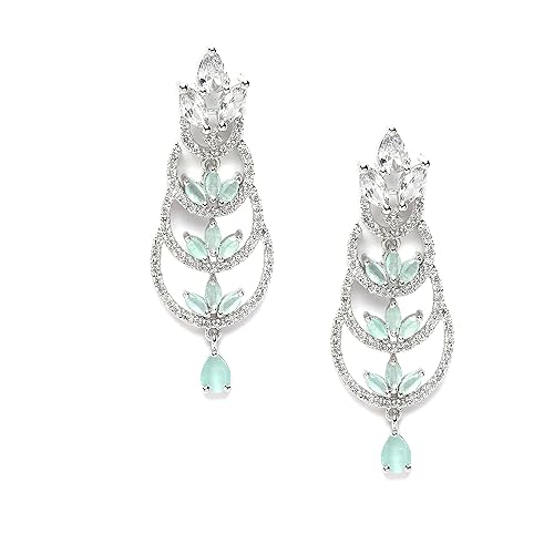 LuKGud Oxidised Silver-Plated American Diamond studded Crescent Drop Earrings for Girls and Women