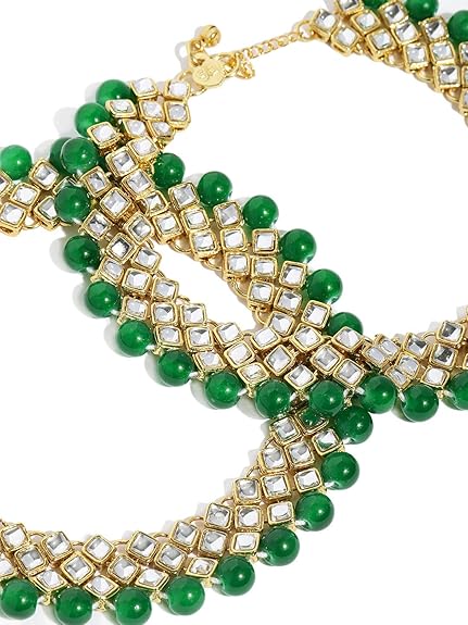 LukGud Kundan & Green Beads Traditional Payal for Women