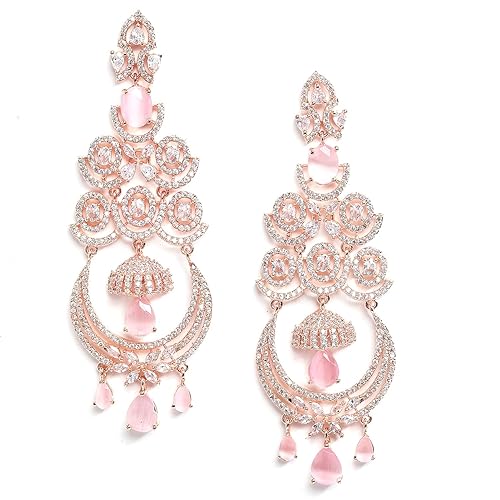 LukGud Floral Shaped American Diamond Dangle Chandelier Earring For Women And Girls