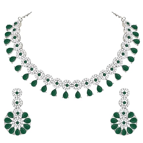 LukGud American Diamond Necklace Jewellery Set with Earrings for Women |