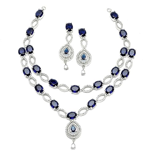 LukGud American Diamond Studded Abstract Necklace With Earrings Jewellery Set For Girls and Women