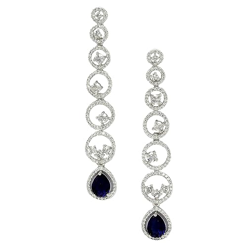 LukGud Oxidised Silver-Plated American Diamond studded Circular Shaped Drop Earrings for Girls and Women