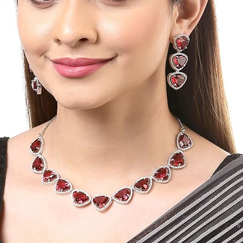 LukGud American Diamond Studded Jewellery Set For Women and Girl