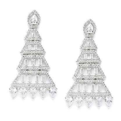 LukGud Oxidised Silver-Plated American Diamond studded Triangular Shaped Drop Earrings for Girls and Women