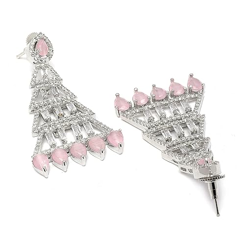 LukGud Oxidised Silver-Plated American Diamond studded Triangular Shaped Drop Earrings for Girls and Women