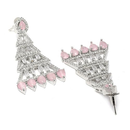 LukGud Oxidised Silver-Plated American Diamond studded Triangular Shaped Drop Earrings for Girls and Women