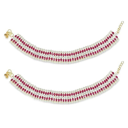 LukGud Alloy Gold Plated Kundan Pearl Payal Anklet for Women