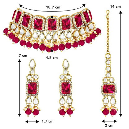 LukGud Crystal Faux Pearl Kundan Necklace & Jewelry Set Gift for Women