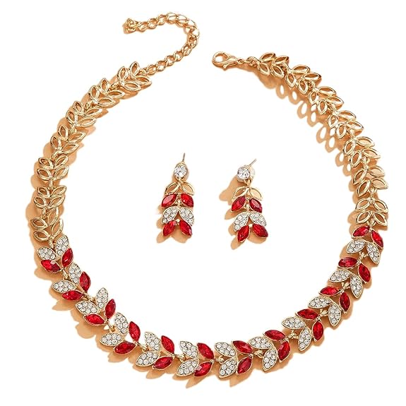 LukGud  Latest Stylish Design Fancy Wedding Party Crystal Necklace Jewellery Set for Women
