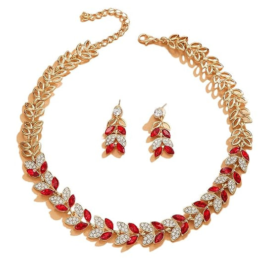 LukGud  Latest Stylish Design Fancy Wedding Party Crystal Necklace Jewellery Set for Women