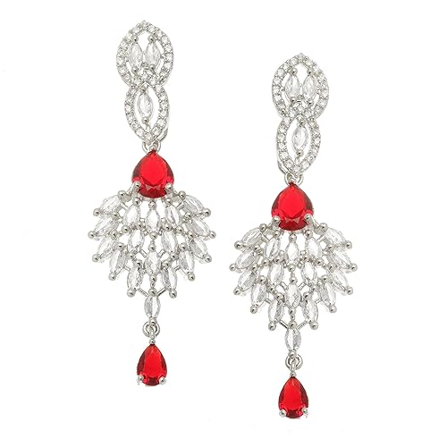 LukGud Rhodium-Plated American Diamond Studded Handcrafted Spiked Drop Earrings For Girls and Women