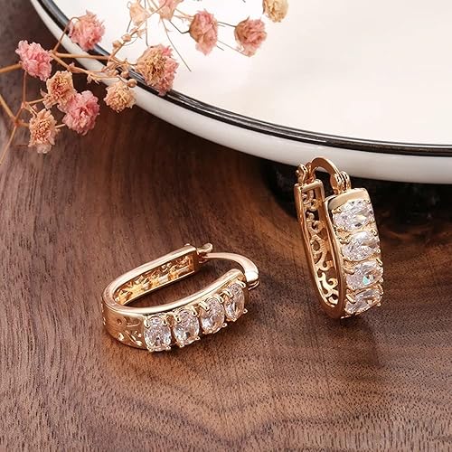 LukGud 18k Rose Gold Plated Latest Fancy Stylish Copper Zircon Bali Earrings for Women and Girls