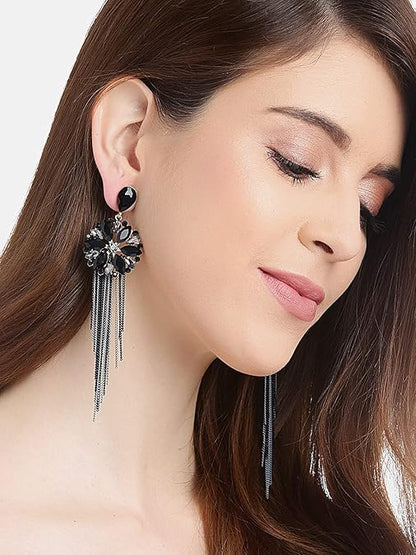 LukGud Jewellery Earrings for women Crystal Tassel Handmade Earrings for Girls and Women
