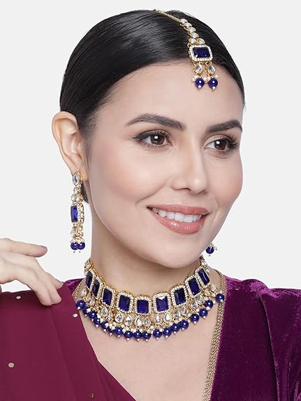 LukGud Crystal Faux Pearl Kundan Necklace & Jewelry Set Gift for Women