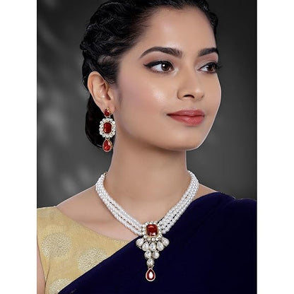 LukGud Crystal Faux Pearl Jewelry Gift Set for Women