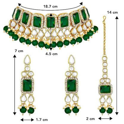 LukGud Crystal Faux Pearl Kundan Necklace & Jewelry Set Gift for Women