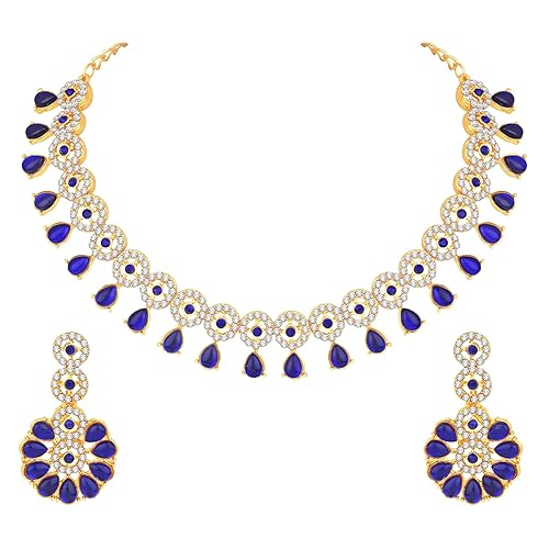 LukGud American Diamond Necklace Jewellery Set with Earrings for Women