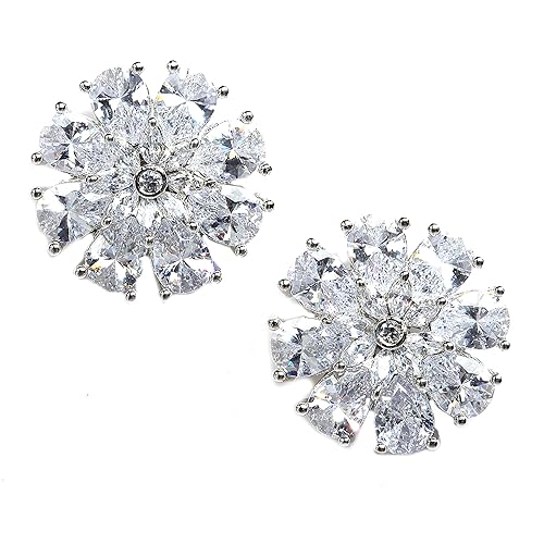 LukGud Stud Rhodium Plated AD American Diamond Flower-Shaped Earrings Ear Studs Jewellery For Women and Girl