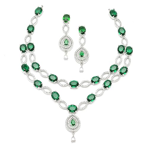 LukGud American Diamond Studded Abstract Necklace With Earrings Jewellery Set For Girls and Women