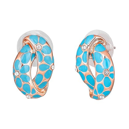 LukGud 24 Kt Gold Plated Earrings With Green Coloured Flower Print For Women