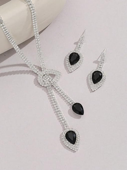 LukGud Crystal Diamond Necklace Jewellery Set for Women