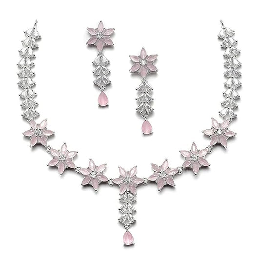 LukGud American Diamond Studded Necklace Earrings Jewellery Set for Girls and Women