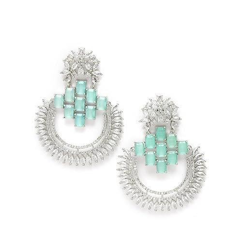 LukGud American Diamond Studded Rhodium-Plated Chandbalis Earrings