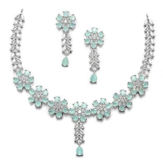 LukGud American Diamond Studded Necklace Earrings Jewellery Set for Girls and Women