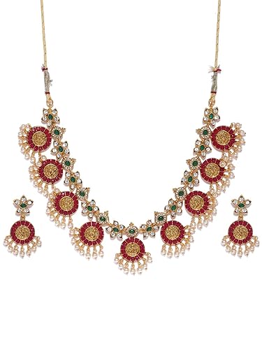 LukGud  Gold Tone Traditional Temple Choker Necklace Set For Women