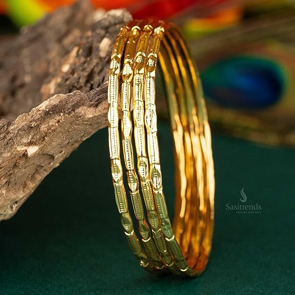 LukGud Gold Plated Thin Size Daily Wearable Bangles for Women - Set of 4