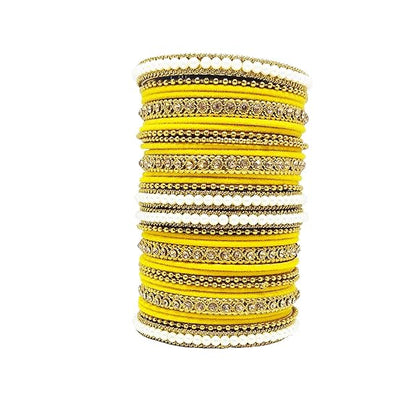 LukGud Traditional fabric stone metal bangles set for women and girls.