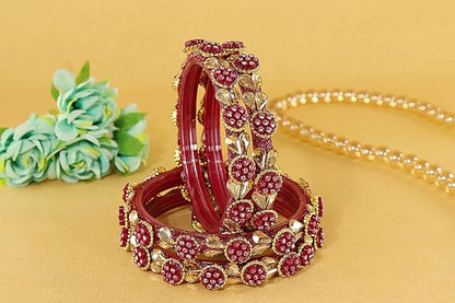 LukGud Bangles Kada Set with Golden Zircon Diamond and Beads For Women & Girls