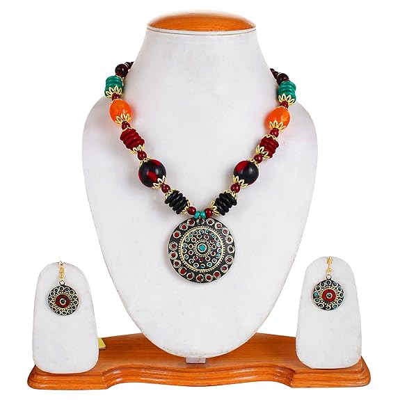 LukGud Stylish Latest Tibetan Pendant Necklace with Earrings for Women & Girls