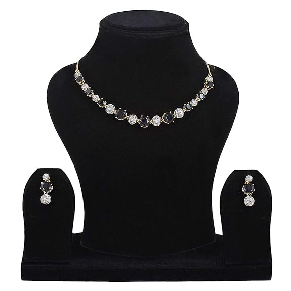 LukGud American Diamond Combo of Choker Necklace Set with Earrings, Bracelet and Ring for Girls and Women