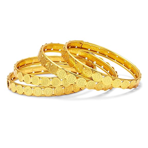 LukGud Gold Plated Coin Bangles Set of 4 for Women