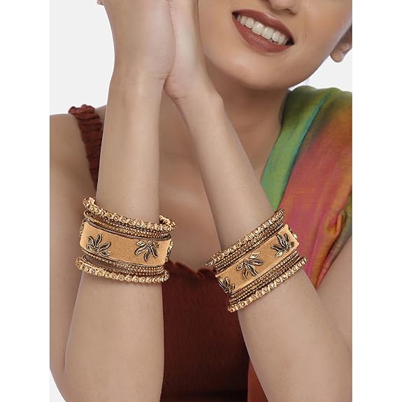 LukGud Velvet Silk Thread Chuda Chura Bangle Set Jewellery for Women Girls