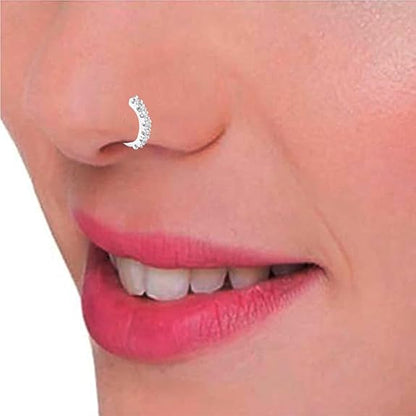 LukGud Simple and Elegant Non Piercing Nose Ring with Cubic Zirconia Stones for Women