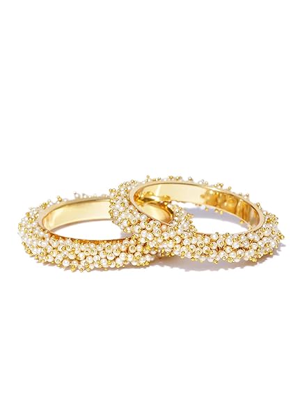 LukGud Traditional Pearl Studded Gold Plated Bangles for Women and Girls