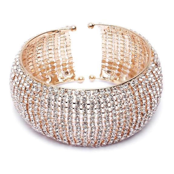 LukGud Rose Gold and Silver Plated Adjustable Crystal Cuff Bracelet for Women and Girls