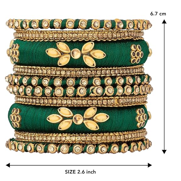 LukGud Kundan Studded Silk Thread Bangles Set