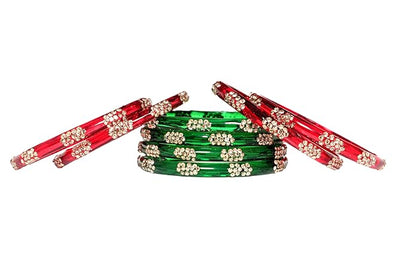 LukGud Multicolor glossy finished bangles with Silver stonework bangles for women & girls(8Pcs)